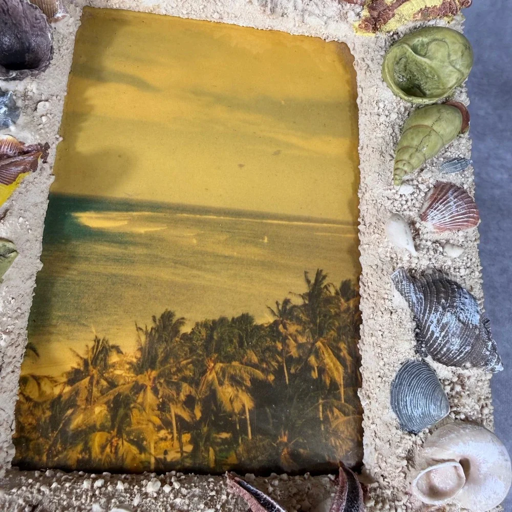 Vtg 3D Seashell Picture Frame 9.75x7.75 Nautical Beach Resin Starfish Tropical